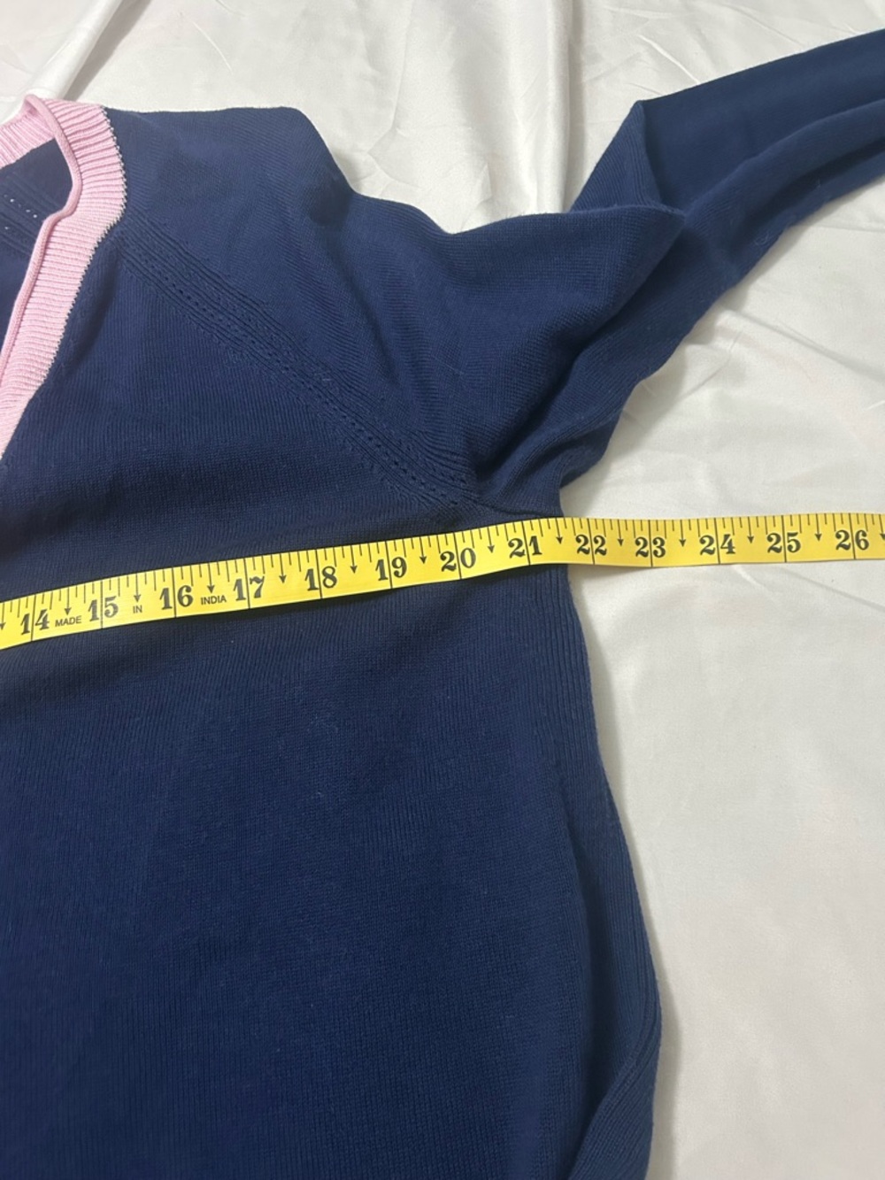 Talbots Petite Cardigan Size L Womens V Neck Knit Preppy Blue Pink Sweater - Picture 9 of 14
